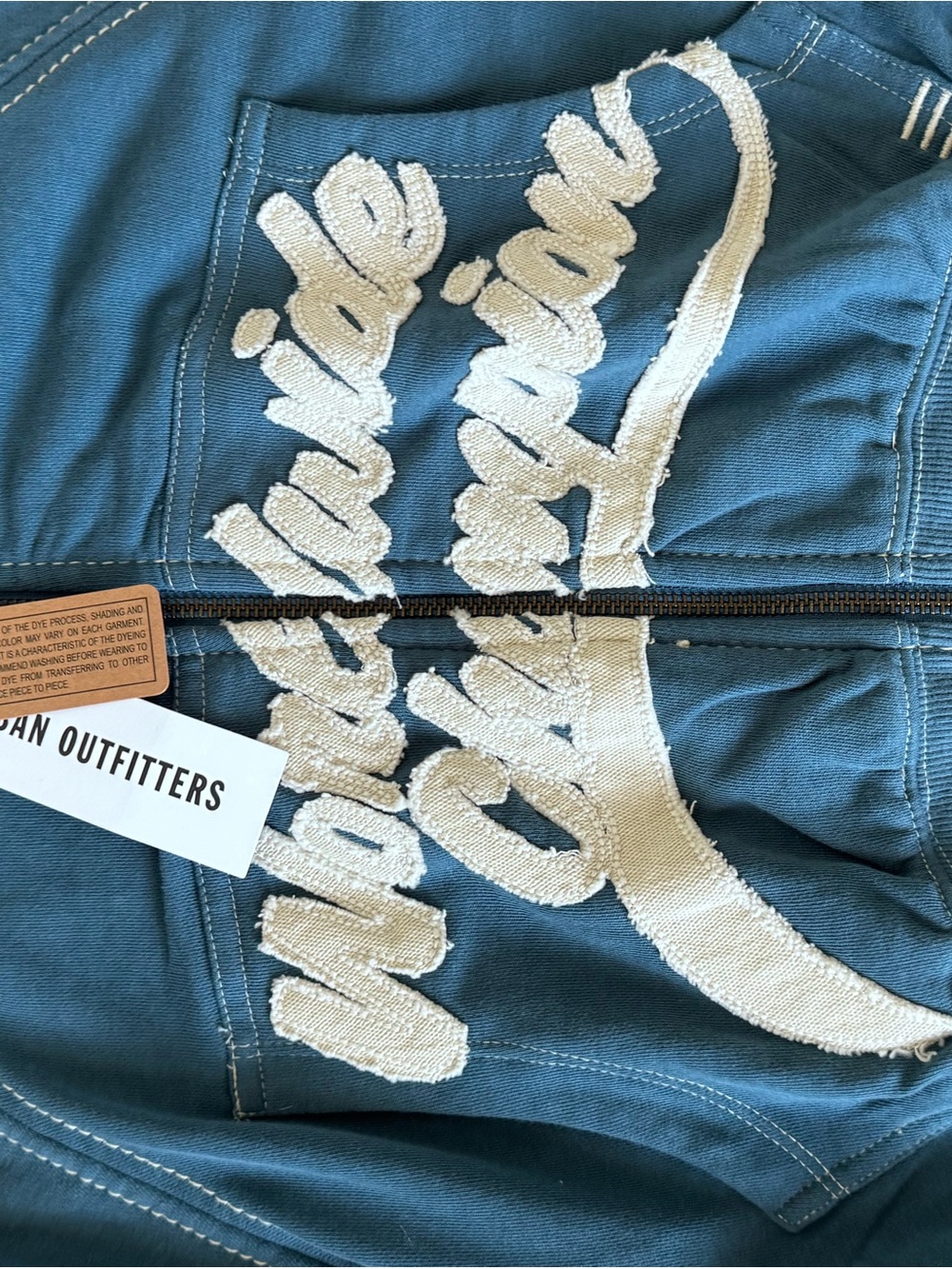 Urban Outfitters Teal Zip Hoodie with Cream Script - Picture 2 of 4